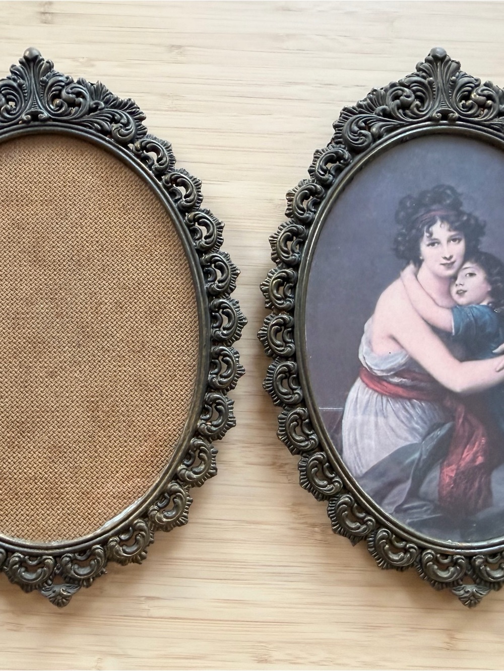 Mid-to-late 20th-century ornate brass-toned/cast metal frame (2)